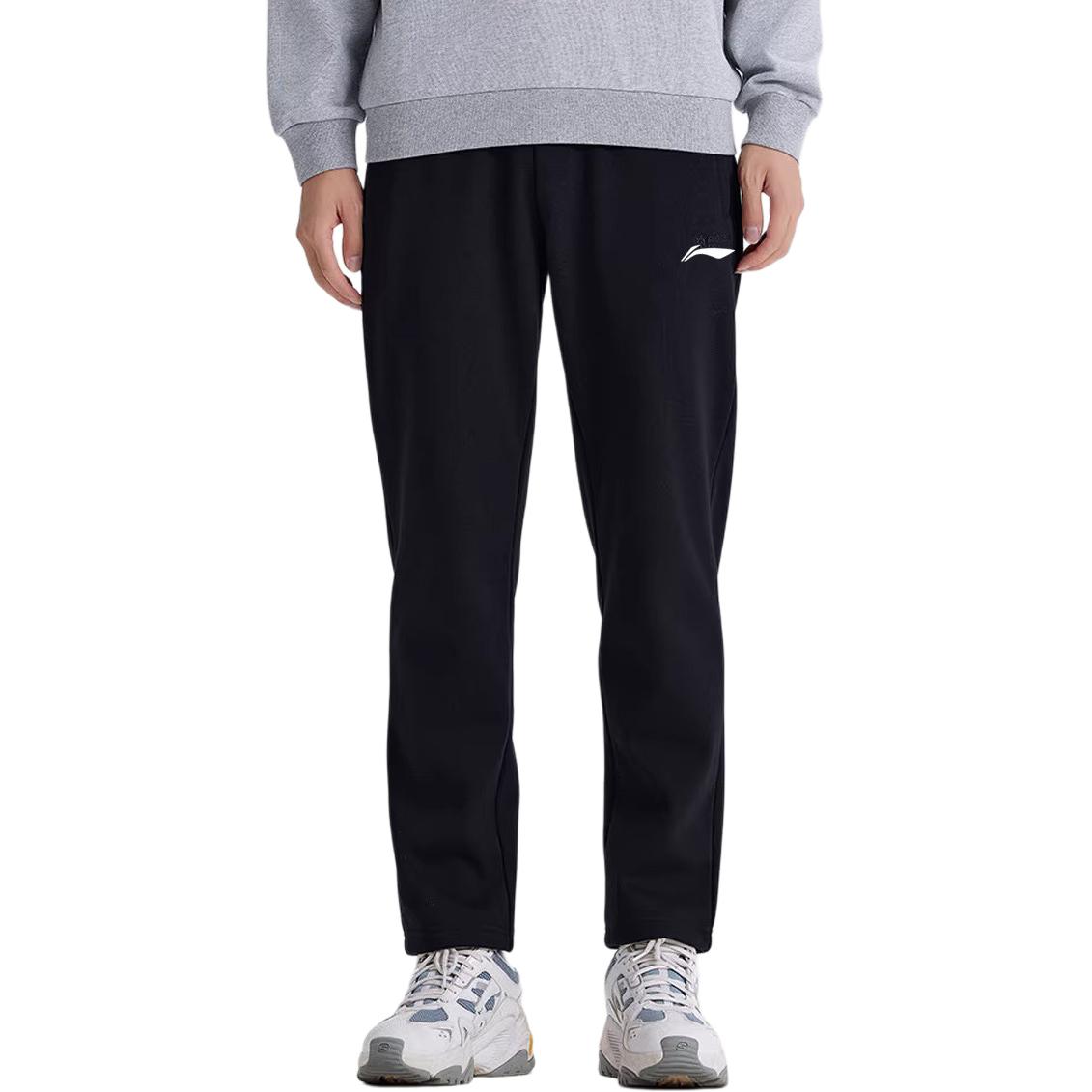 

Штаны для настольного тенниса Li Ning, удобные, повседневные, простые, прямые, из флиса, плотные, трикотажные, спортивные, унисекс, черные AKLUDM93-1 S