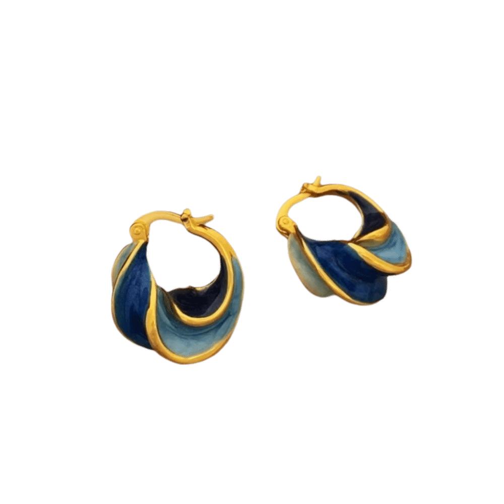 French Spiral Hoop Earrings Round Shape Statement Ear Buckle Enamel Glaze Earrings  Wedding синий