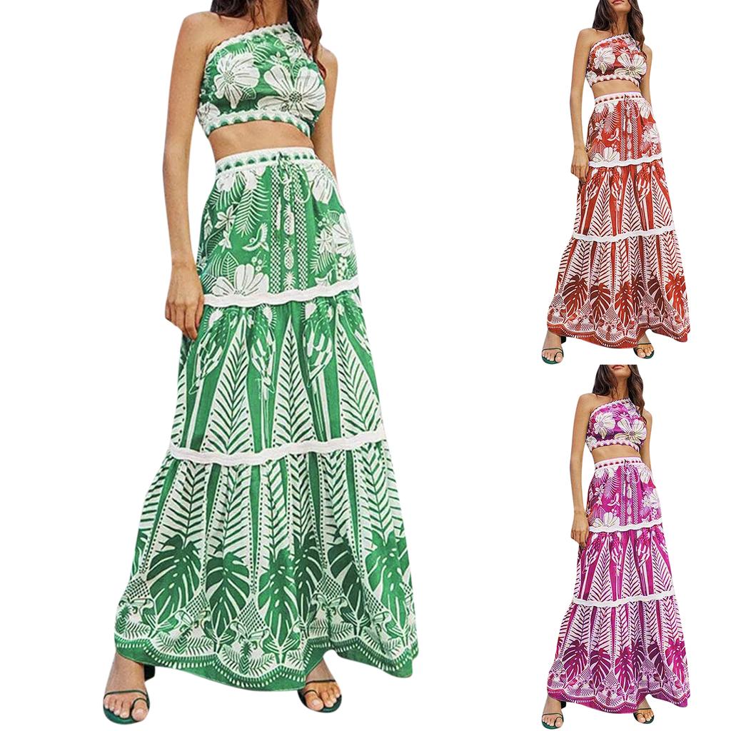 Women's Sexy Slim Fit Two-Piece With Printed Swimsuit Long Skirt Set