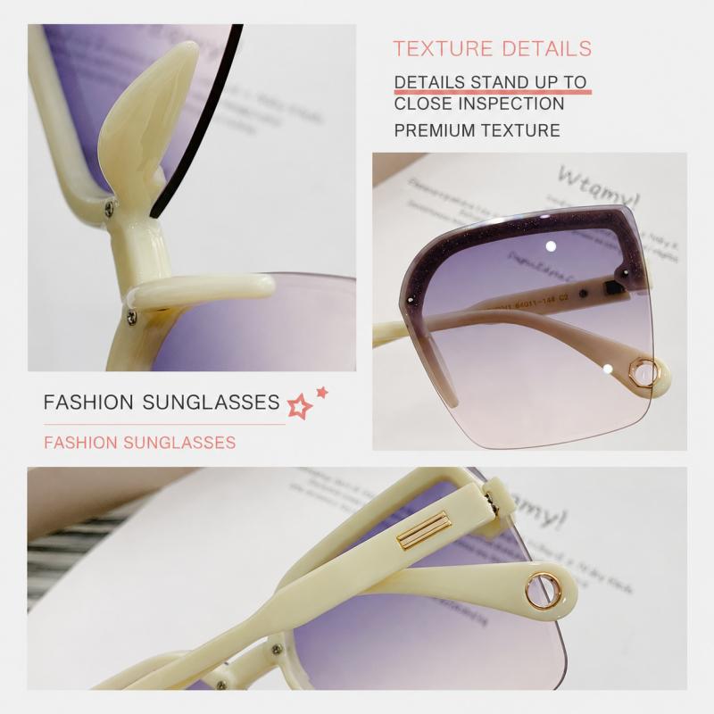 Oversized Square Sunglasses For Women With Gradient PC Lenses, Rimless Style, Side Rhinestone Accent For Driving And Daily Outdoor Wear