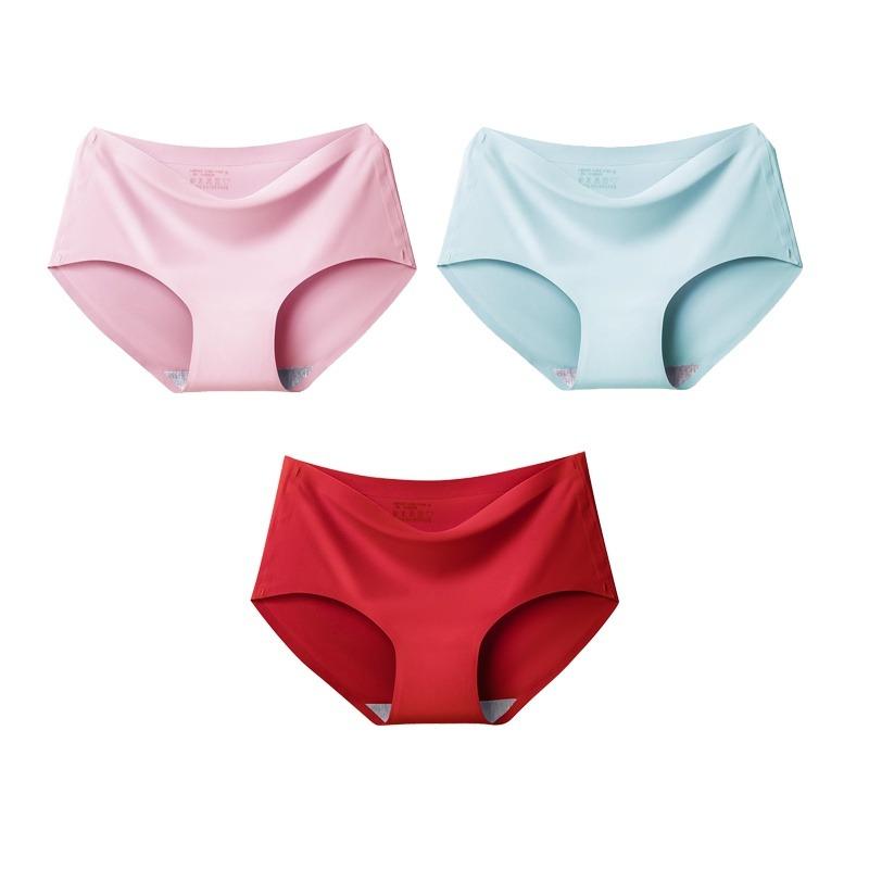 3pcs Sexy Women Panties Ice Silk Seamless Underwear Girl Lingerie Breathable Comfort Briefs Large Size Panties Women Underpant