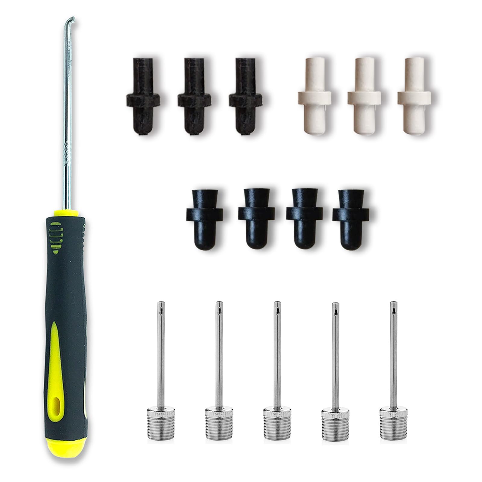 

Sports Ball Inflation Valve Kit for Basketballs, Soccer Balls, Volleyballs, and Footballs (10 Replacement Valves in 3 Specs), Set of 1