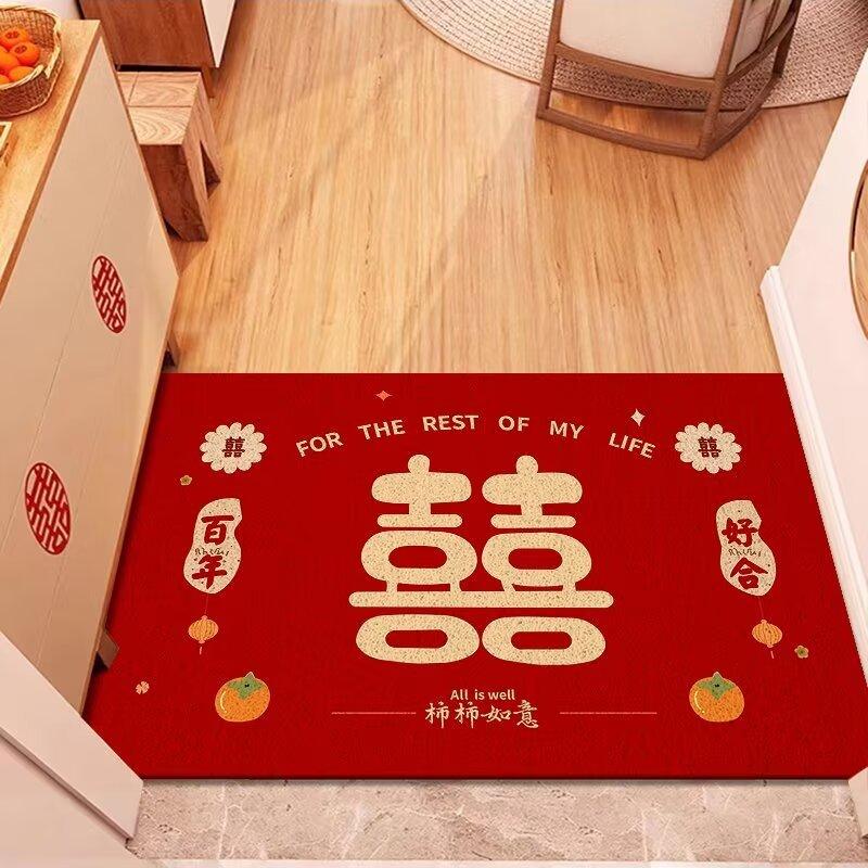Tapis de sol en soie rouge pour porte d'entrée, nouvel an chinois, facile à nettoyer, en PVC