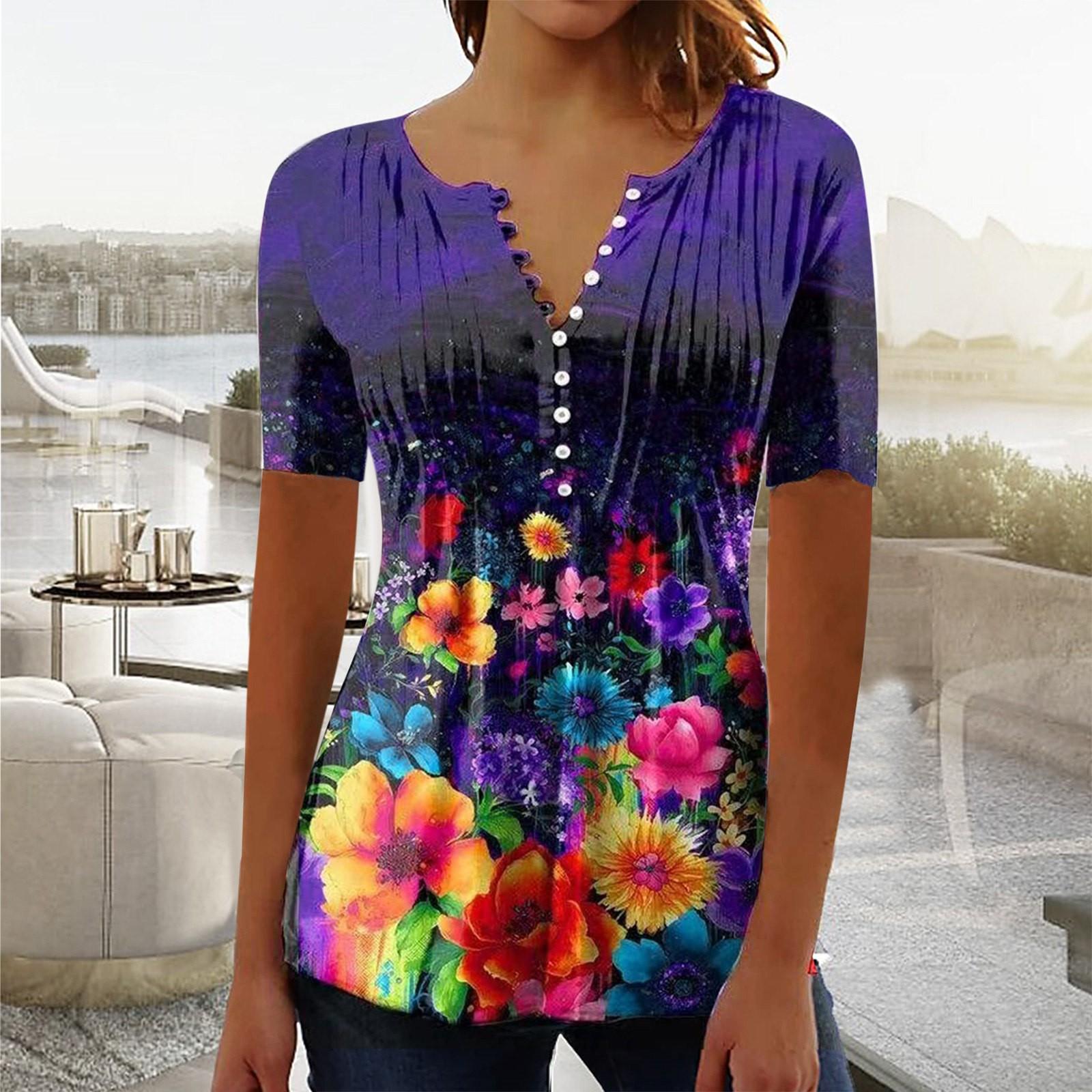 

Женские топы, туника со скрытым животом, летние футболки с короткими рукавами, милая струящаяся футболка, повседневные нарядные блузки для леггинсов XXXXXL фиолетовый