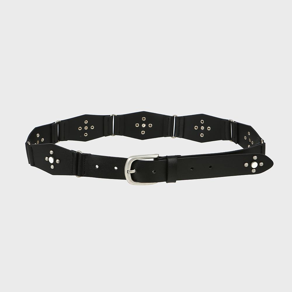 LALAFOX Rivet Hexagon Fake Leather Belt Leather Belt Black Bq4Aa001