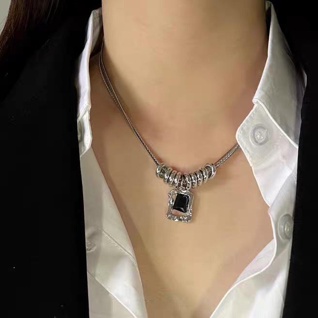 Men's Durable Titanium Steel Cuban Chain Necklace with Zircon Pendant