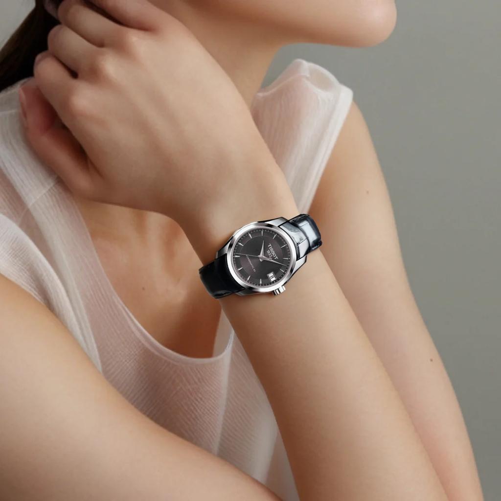 TISSOT Kutu Collection Automatic Mechanical Movement Women's Watch 32mm Black Dial Stainless Steel Case T035.207.16.061.00