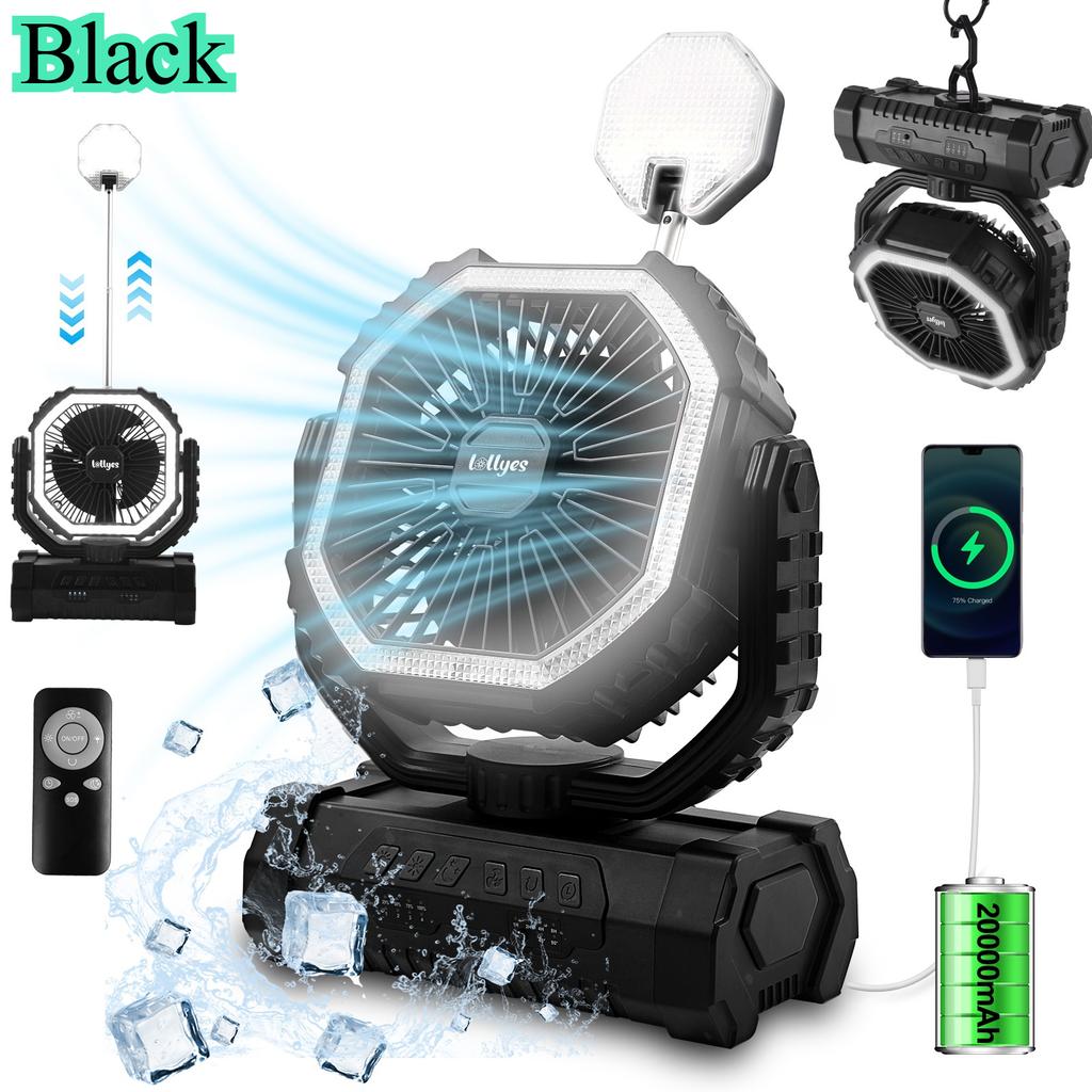 Portable USB Charging Camping Fan with LED Light & Hanging Hook Three Brightness Levels for Tent Travel Power Outage Hurricane
