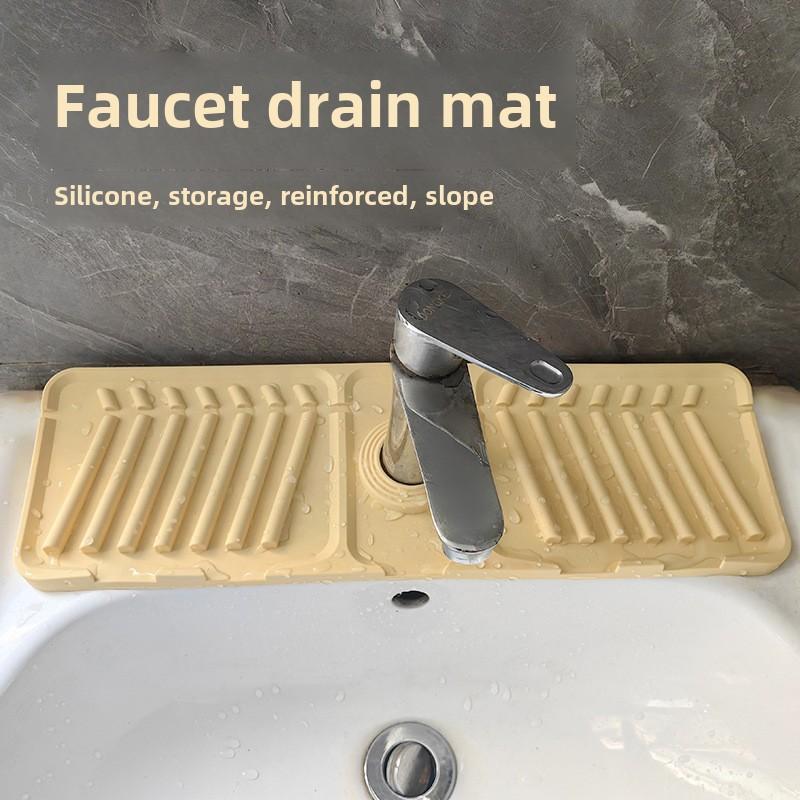 1pc Food grade silicone faucet splash proof drainage pad, foldable, split drainage,used for soap,water cup,cosmetic storage tray