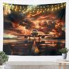 Dramatic Sunset Airplane Tapestry Wall Decor Aesthetic Aviation Journey Sky Clouds Lights Bedroom Living Room Art Hanging Print