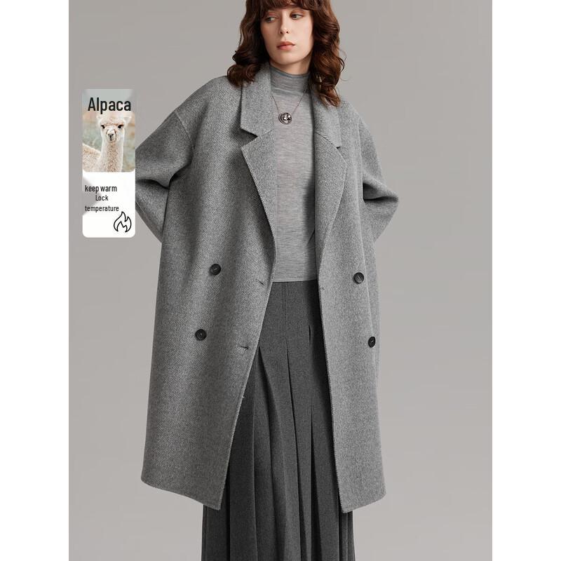 ELLE Women s Elegant Merino & Alpaca Blend Double-Faced Coat M