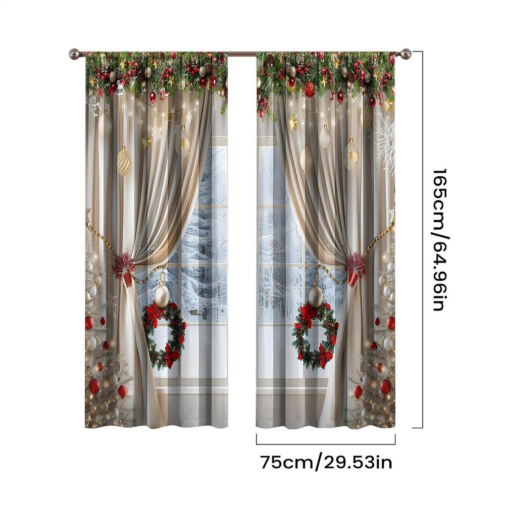 

NEW 2D Christmas Living Room Curtains Soft Light Balls Pine Branches Drapes Christmas Printed Drapes For Family Friends Bedroom