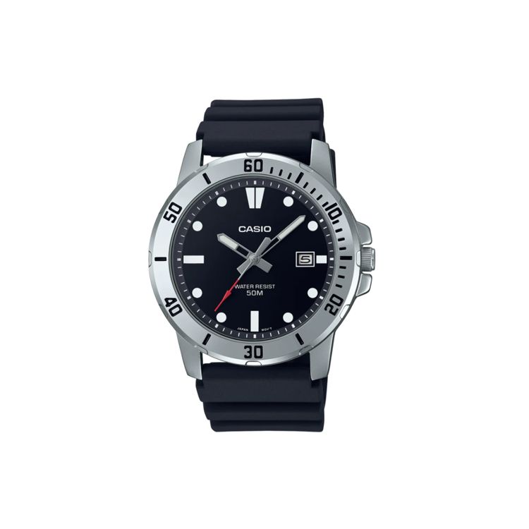 Casio Waterproof 50 Meters Quartz Movement Resin Strap Watch Men watches Black MTP-VD01-1EV Black Dial