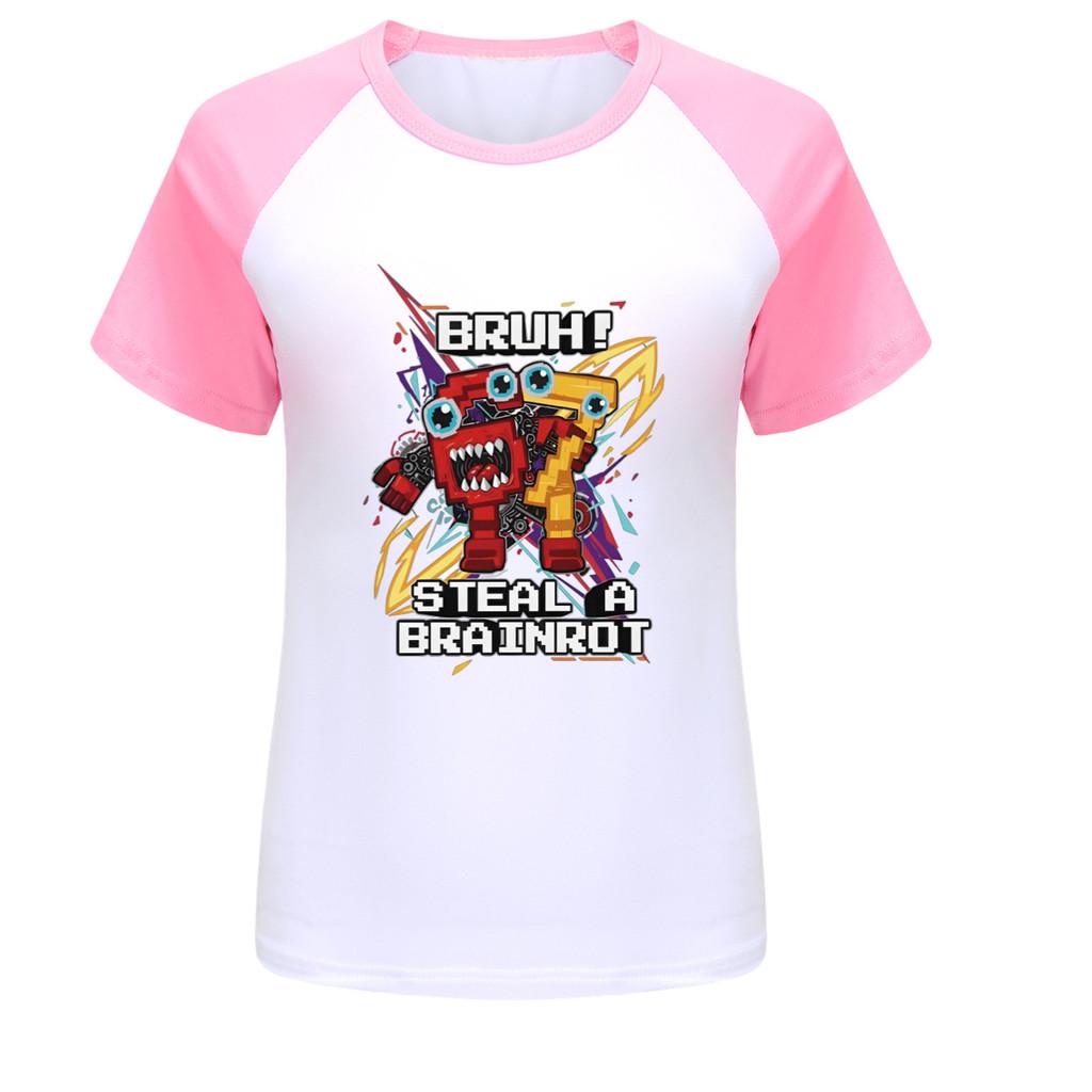 5227 Kids Boys Girls Steal a Brainrot 67 Six Seven Print Raglan Short Sleeves T-Shirt