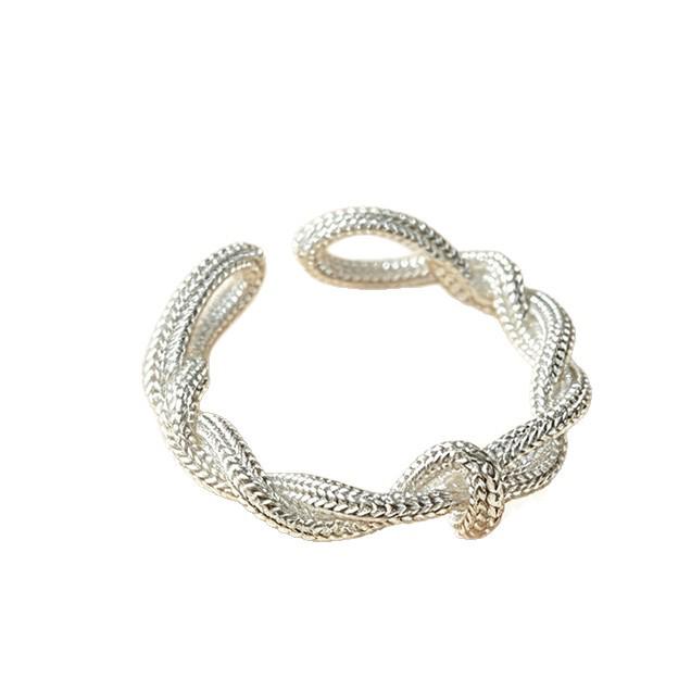 Textured Interlocking Women's Korean Style Geometric Silver Twist Ring