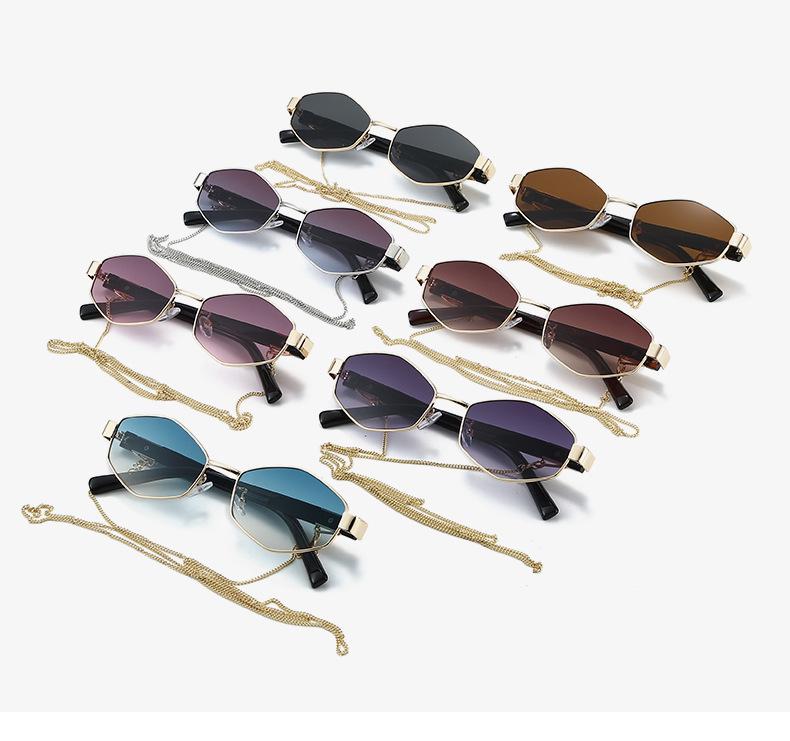 Retro Chain Decor Women's Polygonal Metal Sunglasses - European & American Street Style
