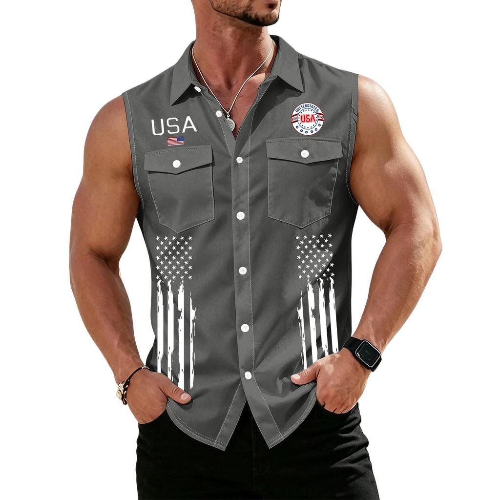 Men's Workwear Lapel Button-Down Vest Shirt - Lightweight Sleeveless Top