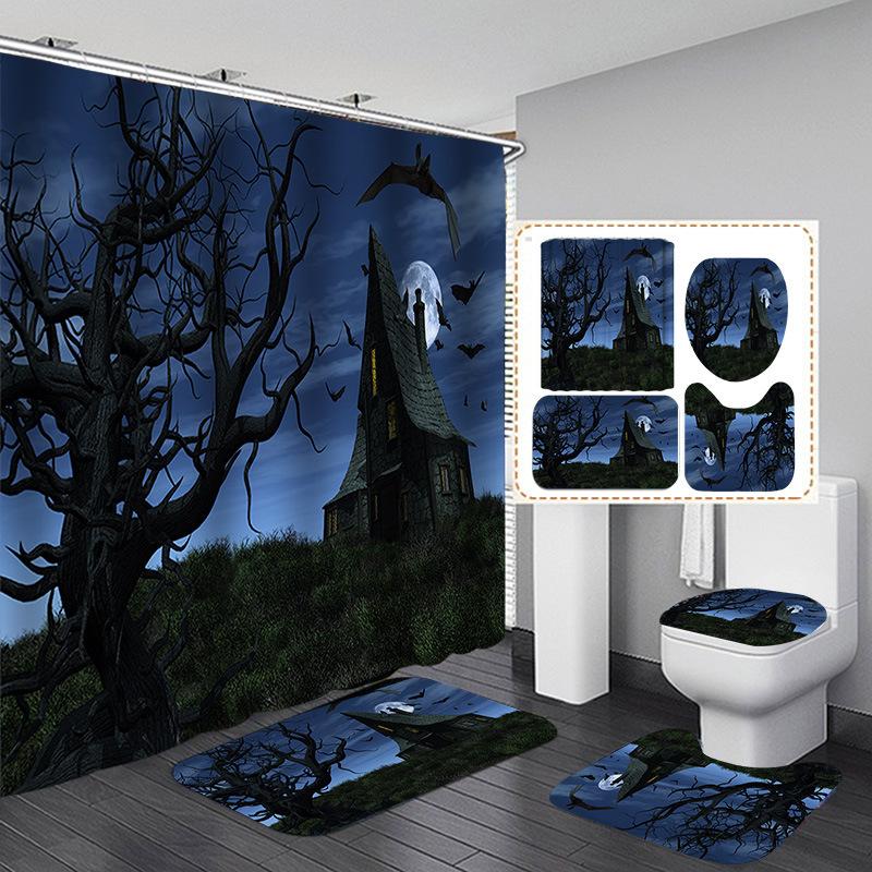 Halloween Elements 3D Digital Printing Bathroom Four-Piece Shower Curtain Partition Curtain Shower Curtain
