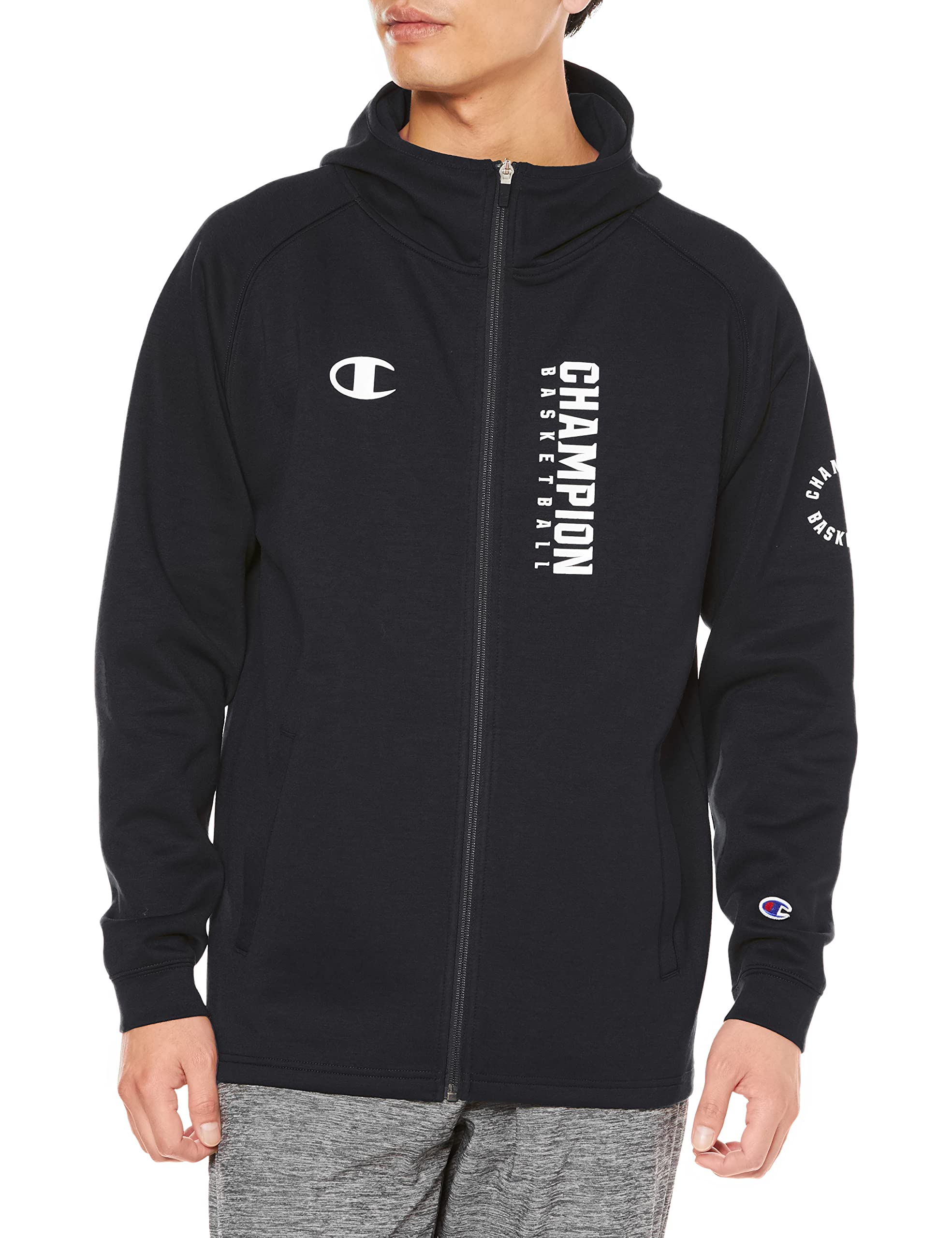

Champion Long Sleeve Stretch Techweave 3LS Zip Hooded Sweatshirt with Size M Men s One-Point Logo, Black, (C3-WB112) чёрный