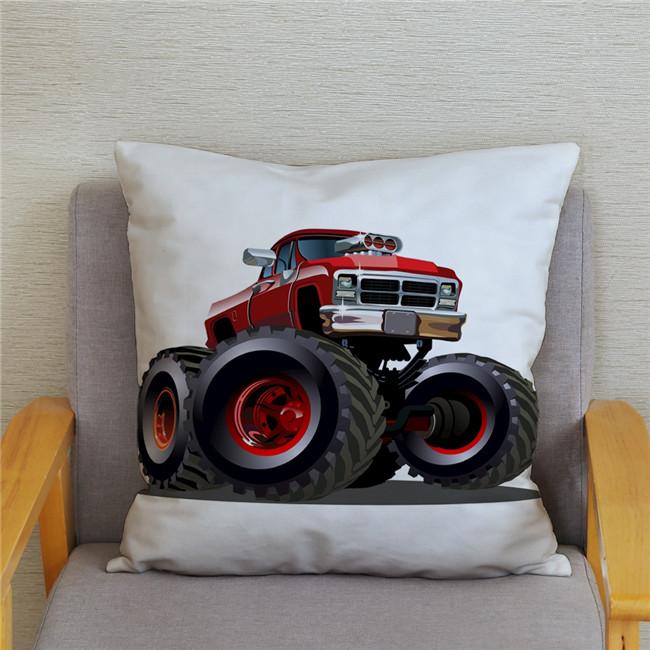 Cartoon Monster Truck Print Cushion Cover Pillow 45X45 Square Sofa Home Decoration Throw