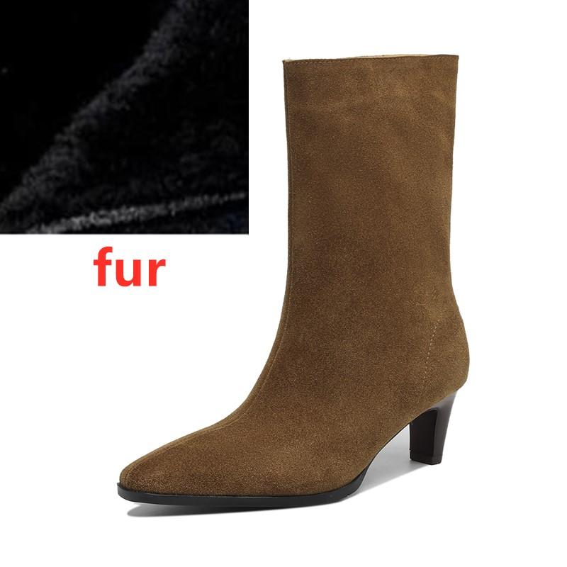 Fashion Women's High-Heel Boots Vintage Genuine Leather Women Ankle Boots and Booties Plus-Sized Pointed-Toe Motorcycle Boots female