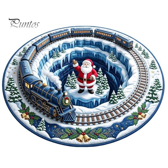 Indoor Decorative Floor Covering Round 3D Christmas Rug, Vortex Optical Illusion Area Santa Snowman Staircase Quiet Play Mat for Kids Depth