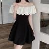 Women's Slash Neck Summer Ruffles Dress Patchwork Elegant Sweet Off Shoulder Dresses Sexy