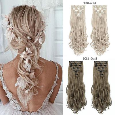 22'' Syntetisk Long Body Wave Hair Extension 7 stk/sett 16 Clips In On Hair Extensions Clips i høytemperaturfiber