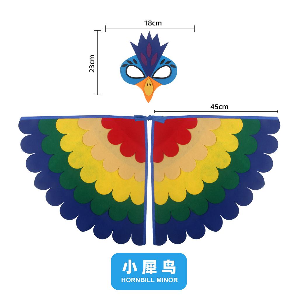 Kids Animal Bird Wings+mask Suit Stage Performance Peacock Owl Parrot Bird Felt Cape Halloween Bird Cosplay Cloak for Girls Boys