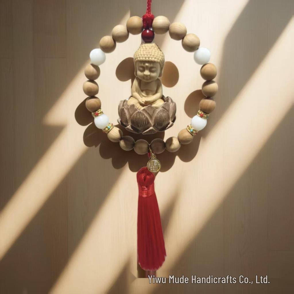 Boxwood Lotus Buddha Car Pendant: Good Luck Rearview Mirror Ornament for Men and Women