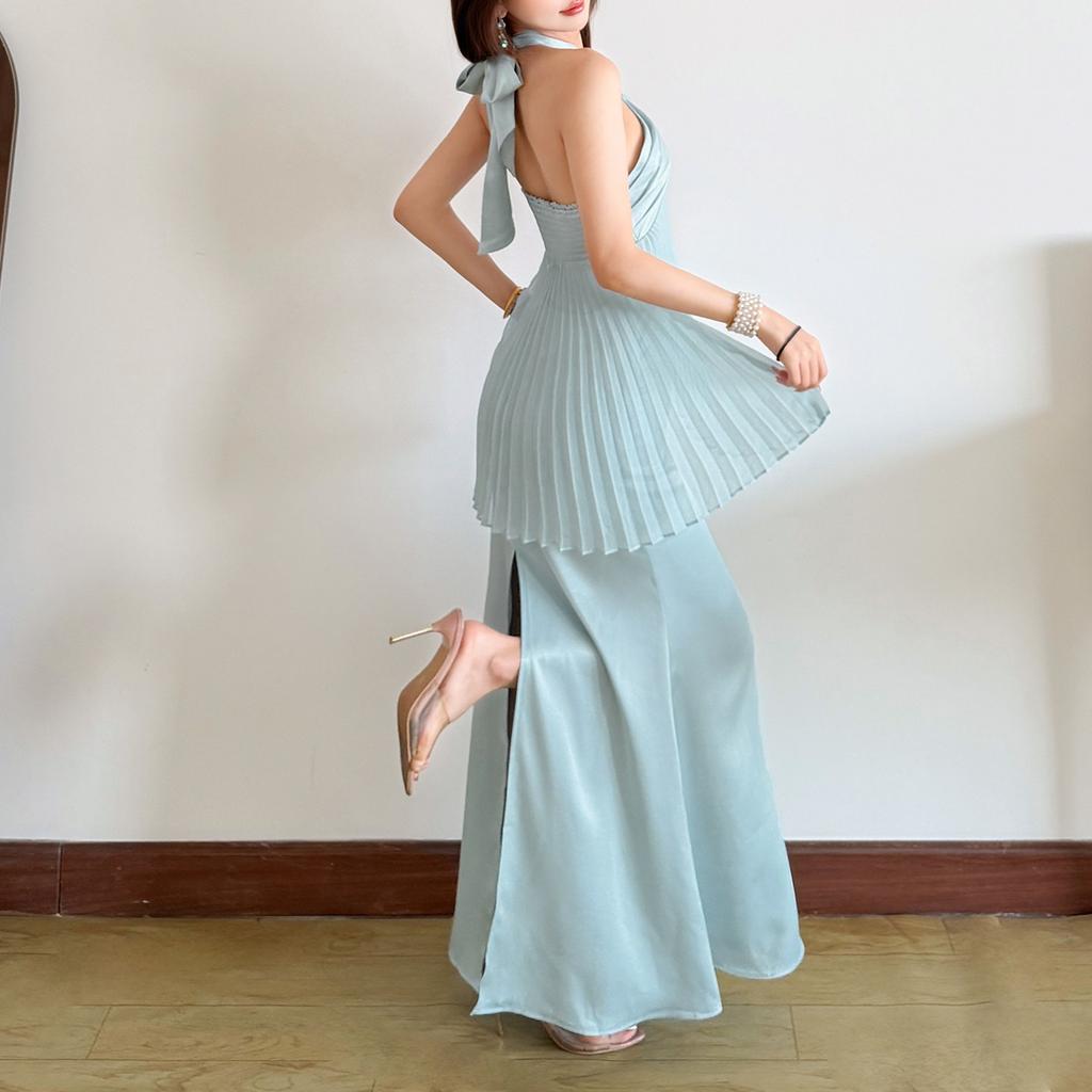 2026 European and American summer new pleated fashion simple vacation cool atmosphere super fairy pure desire style dress