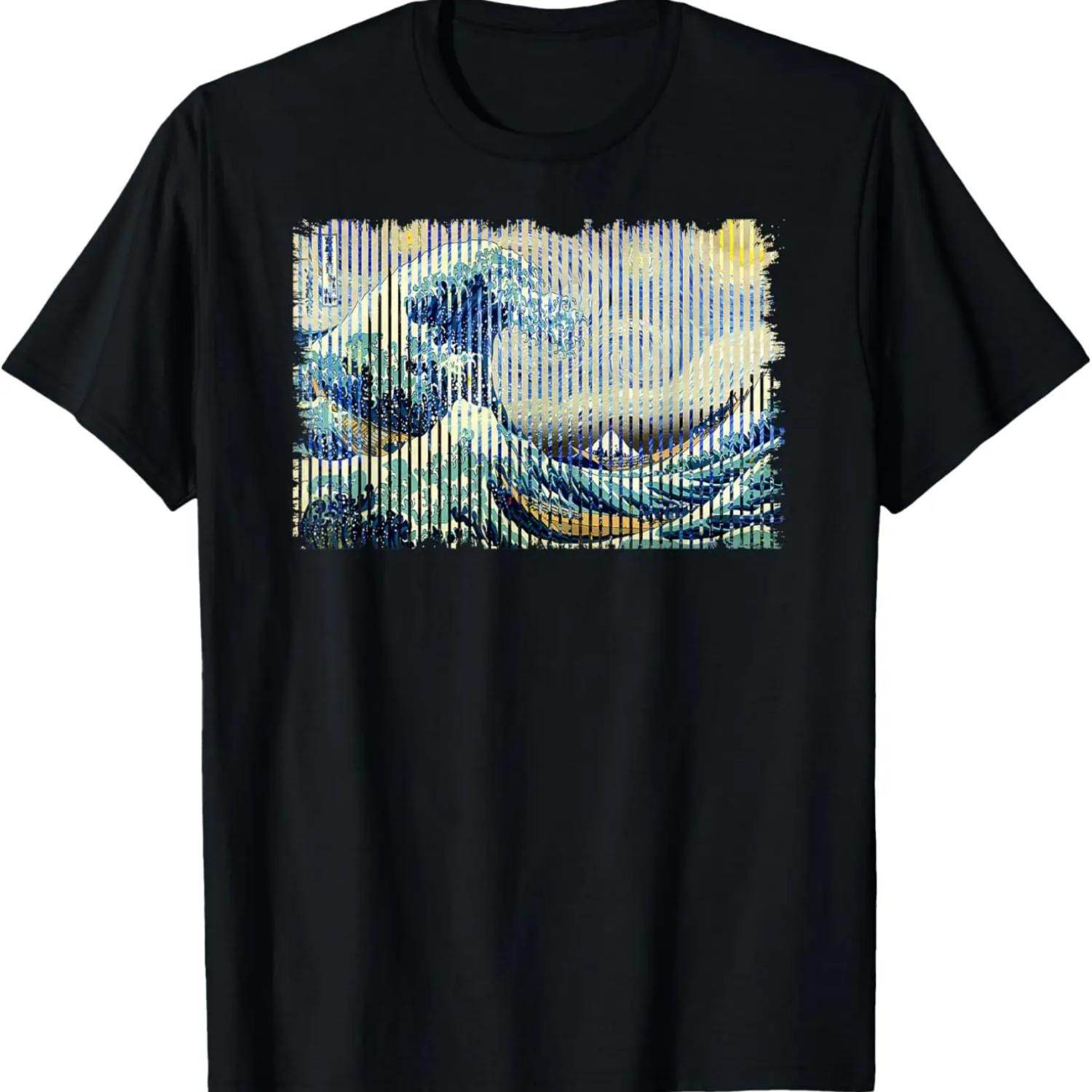 Great Wave Hokusai on a Starry Night Van Gogh Famous Art Mix T-Shirt S