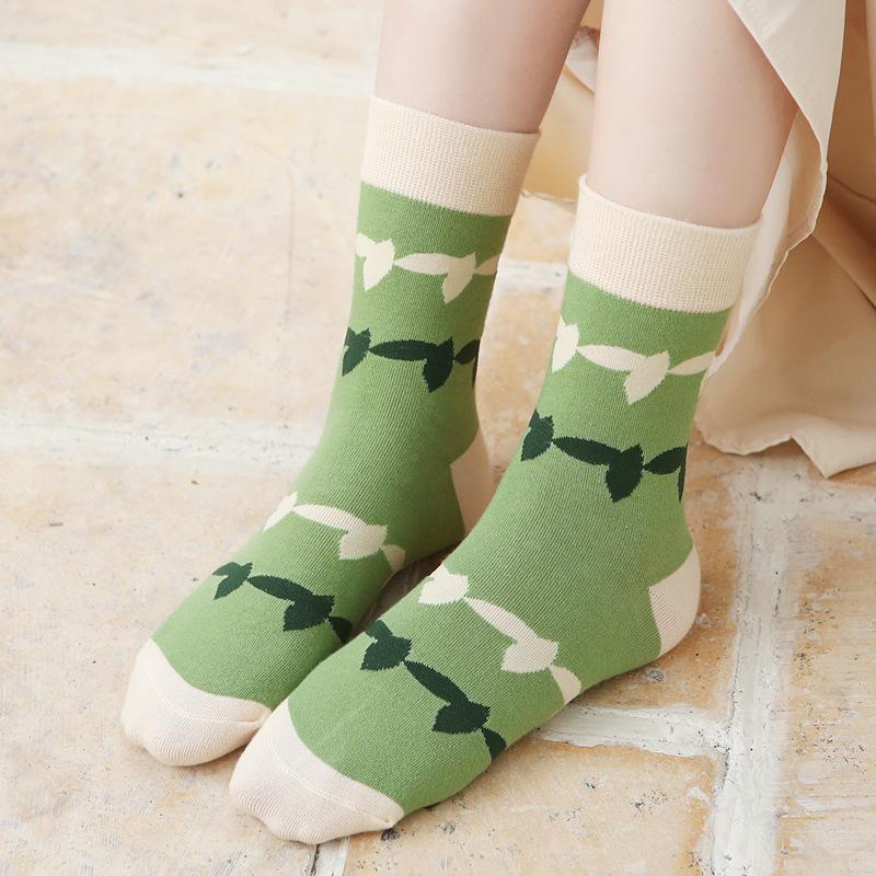 5/10 Pairs Women Double Layer Octagonal Flower Rabbit Wool Socks Autumn Winter Retro Coarse Knit Socks