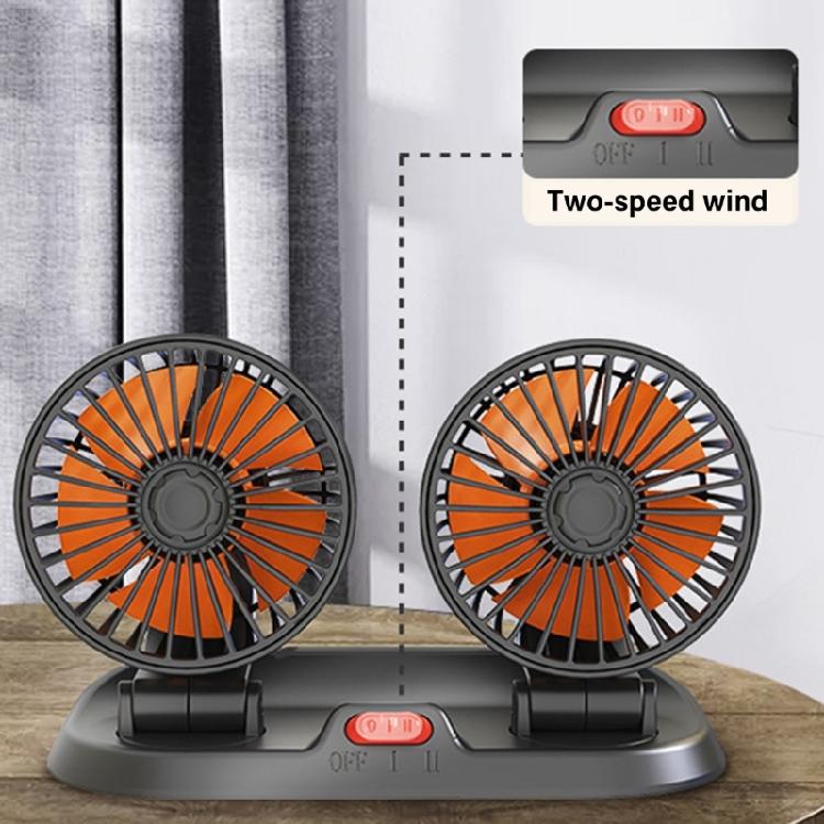 Car Fan Double Head Electric Vehicle Mounted USB 360 Degree Rotatable Auto Cooling Fan 2 Speed Strong Wind Desk Fan