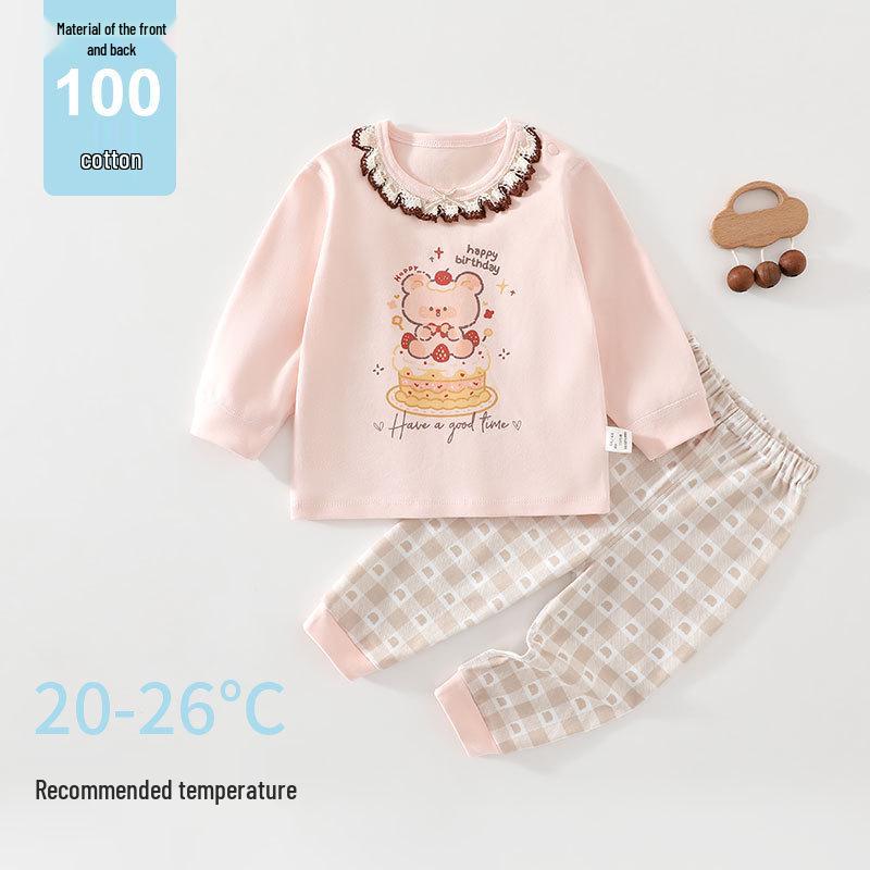 Cake Bear Pure Cotton Autumn Pajamas Set for Boys and Girls – Base Layer Pants and Top, Class A, Boneless Design