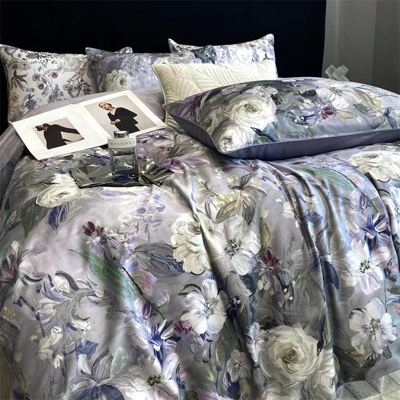 100% Egyptian Cotton Bedding Set 800TC Duvet Cover Set with Bed Sheet and Pillowcase, Vintage Oil Printing Style, Luxury Sheets