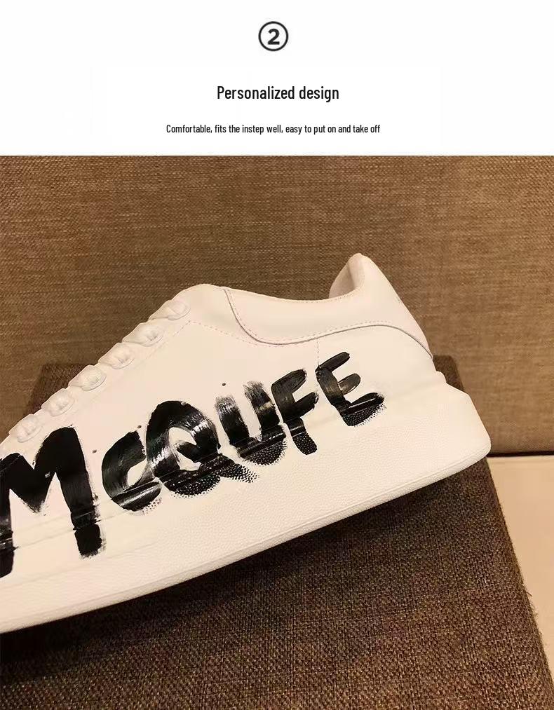 Pure Original McQueen Low-Top White Shoes: Unisex Graffiti Platform Sneakers