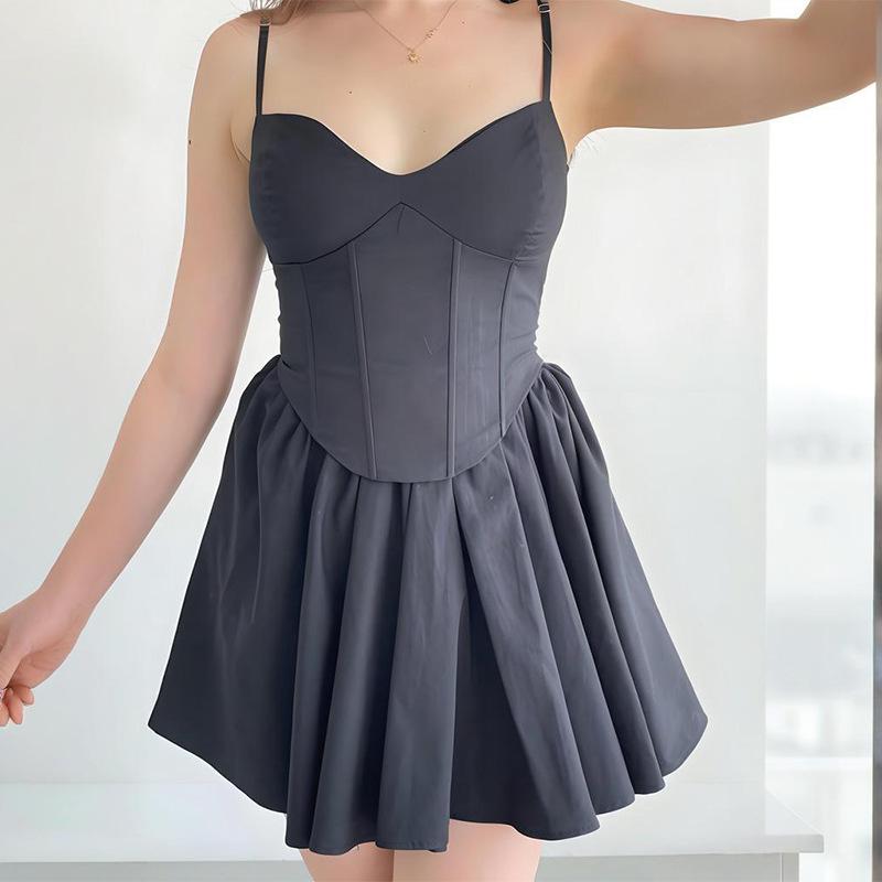 2025 Women's Solid Color Sleeveless Backless Strappy Tie-up Mini Dress