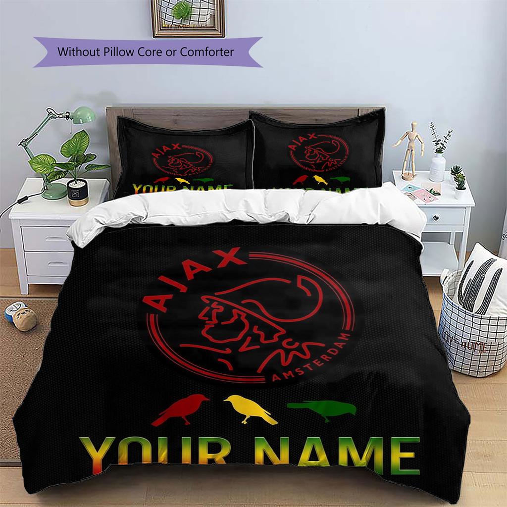 AFC Ajax Custom Name Pattern Bedding,Quilt Set Quilt Cover Pillowcase Home Birthday Gift(1 * Duvet Cover + 2 * Pillowcase, Without Core)