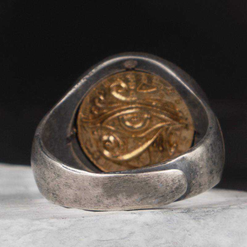 Adjustable Open Ring With Horus Eye Motif Copper Vintage Unisex Statement Men Women
