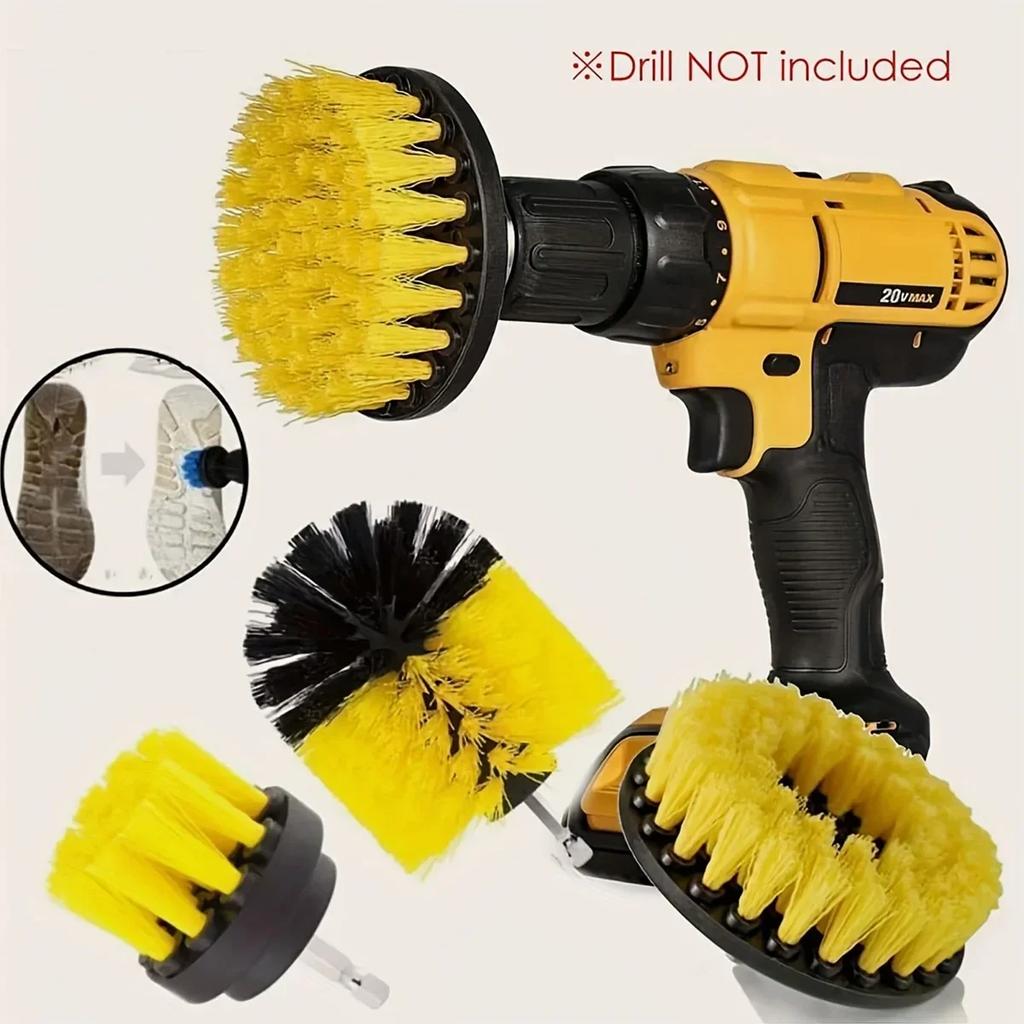 3pcs/set - electric drill scrubbing brush drilling brush kit, carpet glass car tire plastic circular cleaning brush nylon brush