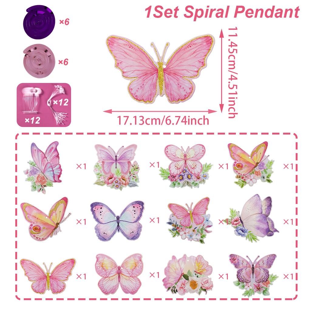 Butterfly Spiral Pendant  Hanging Banner Pink Butterfly Theme Birthday Party Decoration Kids Baby Shower Wedding Party Supplies
