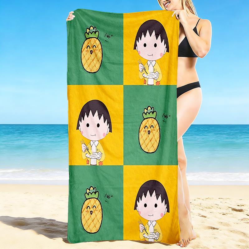 1Pc Chibi Maruko Pineapple Beach Towel, Quick Dry, Multi-Use for Beach Pool Gym Yoga Home Travel, Christmas, Halloween, Xmas Gift M929450