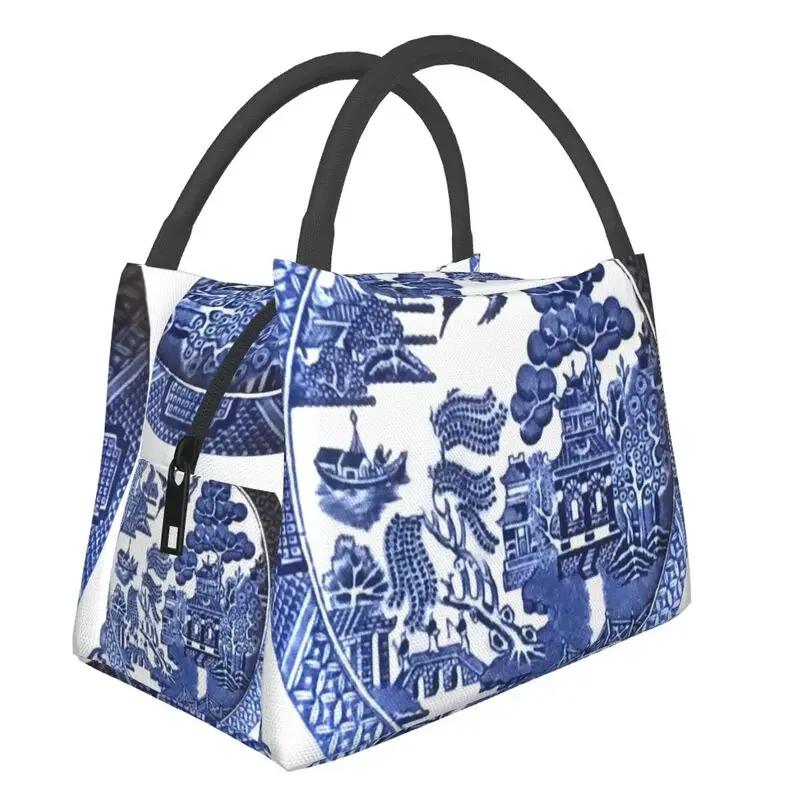 Poster Moară de Vânt Vintage Albastru Delft Olandez Genți de Prânz Izolate pentru Muncă Birou Răcitor Impermeabil Cutie de Prânz Termică Femei