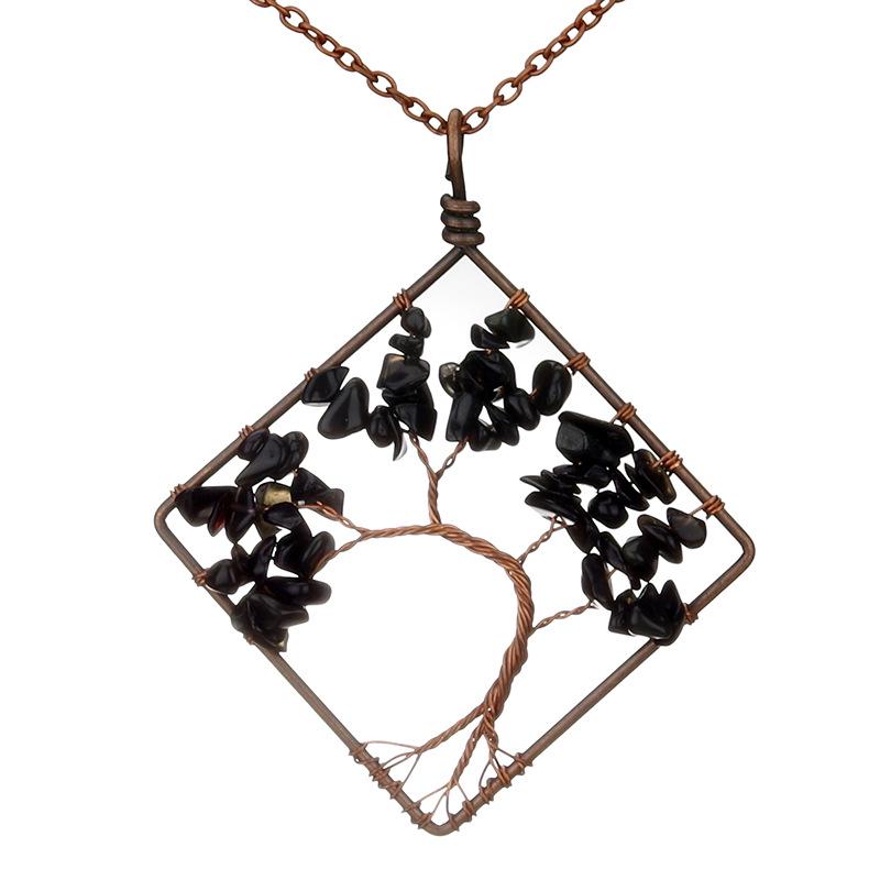 Handmade Vintage Tree of Life Necklace with Wire-Wrapped Natural Crushed Stone Crystal