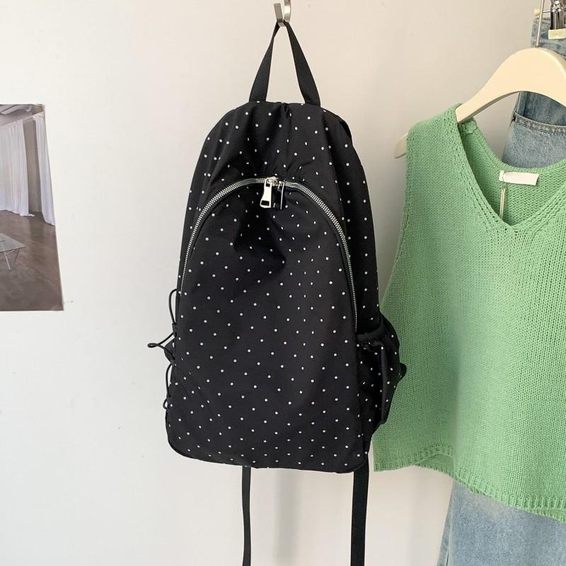 

2026 New Korean Style Preppy All-match Polka Dot Backpack Simple Student Schoolbag Light Nylon чорний