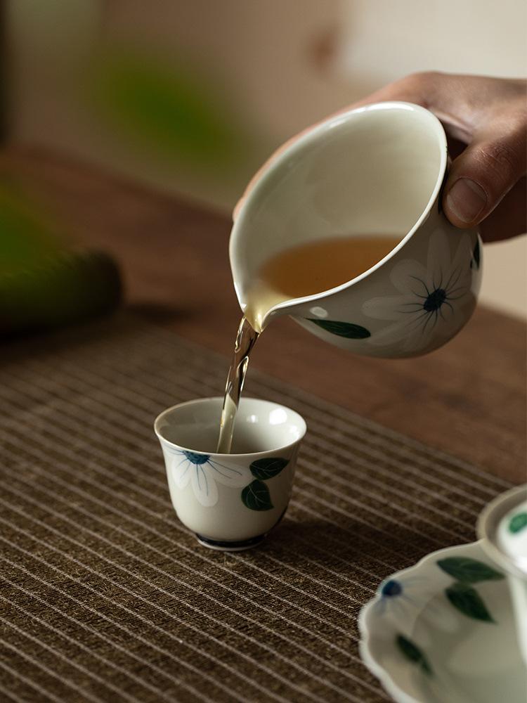 Pure Hand-painted Tea Set Luxury Retro Gaiwan Tea Cup Gift Box Household Ceramic Kung Fu Tea Set Gift