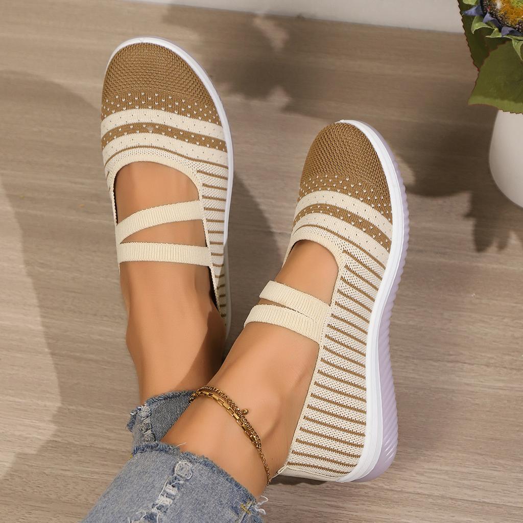 Fashion 2025 New Striped Knitted Platform Sneakers Women Breathable Mesh Non Slip Sports Shoes Woman Comfort Slip On Walking Shoes Mujer
