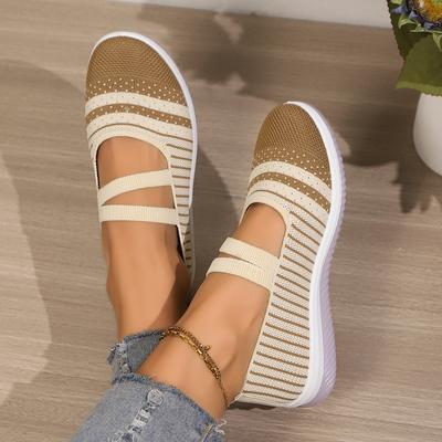 Fashion 2025 New Striped Knitted Platform Sneakers Women Breathable Mesh Non Slip Sports Shoes Woman Comfort Slip On Walking Shoes Mujer