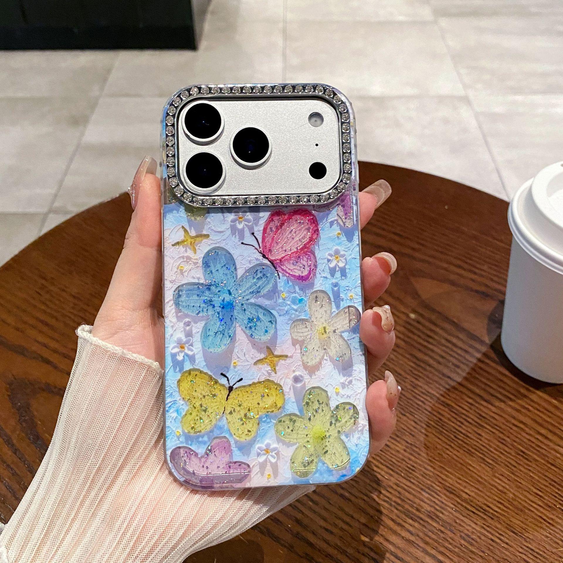 

Side S-Diamond Oil Painting Flower Case for iPhone 17 Pro Max - Prosperity Design 16 Pro Edition iPhone 16 Pro